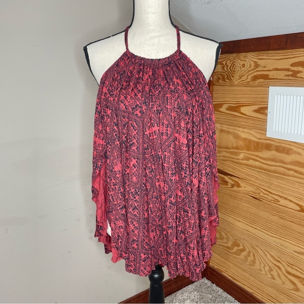 Free People Double Dutch Flowy Halter Tunic Tank Top Bright Red Extra Small XS